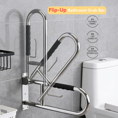 31.5 Inch Toilet Grab Bar, Chrome Flip-Up Bathroom Grab Bar with Paper Holder, Non-Slip Soft Silicone Grips Handicap Grab Bars, 304 Stainless Steel Handicap Grab Bars for Elderly, Disabled, Pregnant - color: Polished Chrome