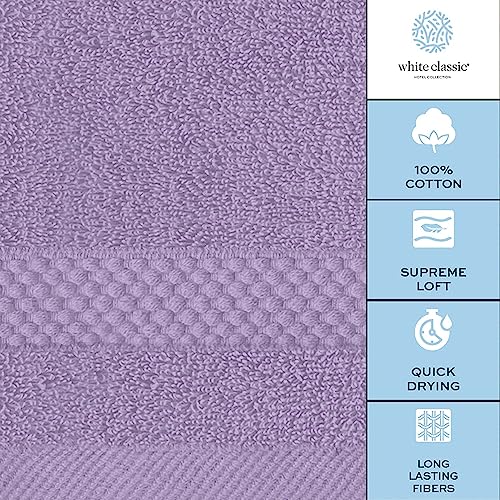 White Classic Luxury Cotton Washcloths 13x13 Inch - 650 GSM Turkish Cotton | Hotel, Spa, Bathroom Face Towel | 12 Pack, Lavender - color: 16: Lavender