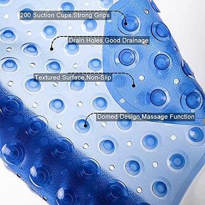 Anti Slip Extra Long Bathtub and Shower mat 39" x 16", Wet Floor Non-Slip for Elderly & Kids Bathroom, 30% Longer Bathtub Mats, 200 Suction Cups, Drain Holes, Machine Wash (Clear Blue) - color: Transparent Blue