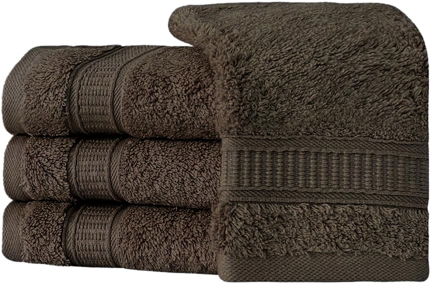 LA' HAM MAM FINE LIVING Luxury Turkish Cotton Towels Easy Care, Extra Soft & Absorbent, Hotel & Spa Quality, Kitchen & Bathroom Turkish Towels (Washcloth Set - 4 Pack, Dark Brown) - color: Dark Brown, size: Washcloth Set - 4 pack