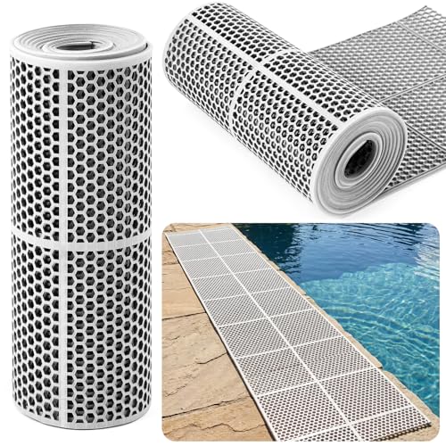 Tinideya 1 Roll Drainage Pool Floor Mat, Non Slip PVC Swimming Pool Mat, Slim Width Waterproof Flooring Accessories Easy to Cut for Outdoor Indoor Deck Shower Balcony Garage Home Use(Grey,1 x 20 ft)