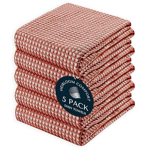 5 Pack Dual Tone Reversible Waffle Weave Kitchen Towels, 16x26 Inch, 100% Cotton, Absorbent, Quick Dry Dishcloth Set, Soft and Durable, Rust - color: Rust, size: 16 x 26 - Pack of 5