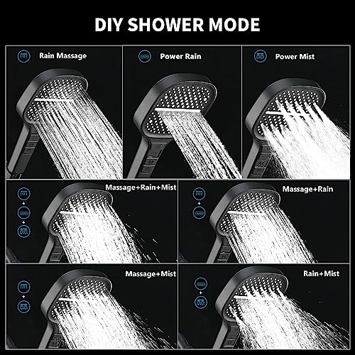 Handheld Shower Head with Extra Long Hose, 8 Setting Square Detachable Hand Held Spray with Upgrade Piano-Key Button & On Off Switch, 79" Long Stainless Steel Hose, Adjustable Bracket - Matte Black - color: Matte Black