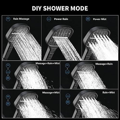 Handheld Shower Head with Extra Long Hose, 8 Setting Square Detachable Hand Held Spray with Upgrade Piano-Key Button & On Off Switch, 79" Long Stainless Steel Hose, Adjustable Bracket - Matte Black - color: Matte Black