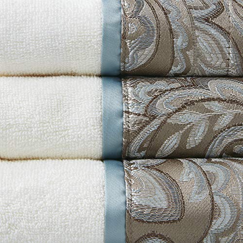 Madison Park Aubrey Cotton Bath Towel Set Jacquard, 6 Piece, Blue/Brown | Plush Feel, Hotel Quality for Bathroom, Paisley Pattern, Absorbent, OEKO-TEX Certified - color: Blue/Brown