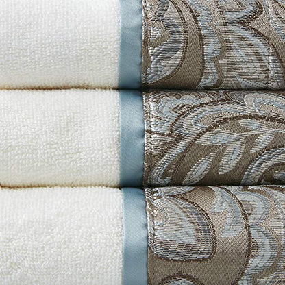 Madison Park Aubrey Cotton Bath Towel Set Jacquard, 6 Piece, Blue/Brown | Plush Feel, Hotel Quality for Bathroom, Paisley Pattern, Absorbent, OEKO-TEX Certified - color: Blue/Brown