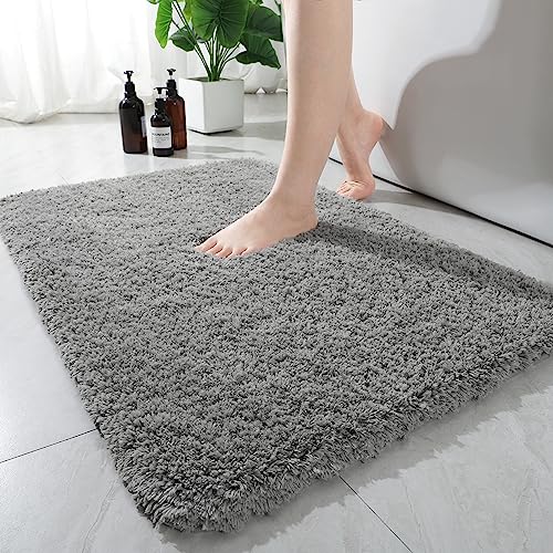AROGAN 24x36 Inch Non Slip Bathroom Rug, Luxury Thick Soft and Absorbent Microfiber Bath Mat, Rubber Backing Quick Dry Rugs Carpets, Machine Washable Plush Mats for Shower Floor, Bathroom, Grey - color: Grey, size: 2' X 3' (24" X 36")