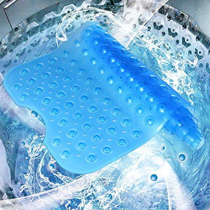 YINENN Bath and Shower Safety Mats 40x16 inch, Non Slip with Suction Cups for Bathroom Stall and Tub Floor, Extra Large and Machine Washable, Drain Holes Keep Bathtub Clean, Blue - color: Blue