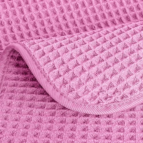 POLYTE 430 GSM Poly Blend Microfiber Quick Dry Waffle Hand Towel, 16x30 in | 4 Pack, Oversize, Lint Free, Quick Dry, Hanging Loop - color: Pink