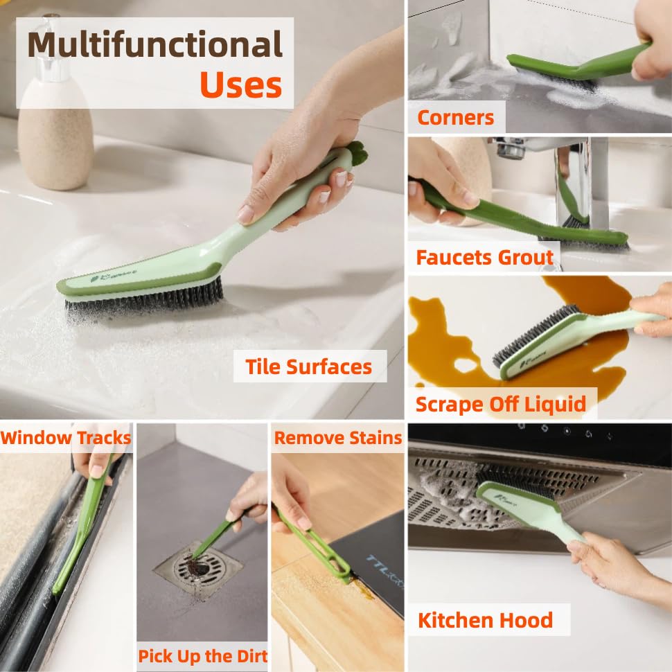 3-in-1 Detail Cleaning Brush, Crevice Grout Brush, Green | Detachable Design Converts Between a Narrow Crevice Brush and Surface Scrubber, Ergonomic Grip & Hard Bristles for Deep Clean - color: Green