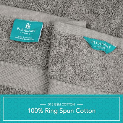 Pleasant Home Bath Towels Set of 6 (24” x 50”) 100% Cotton, Gray | 515 GSM | Lightweight, Soft & Highly Absorbent Luxury Towels for Bathroom | for Gym, Pool & Spa - color: Grey