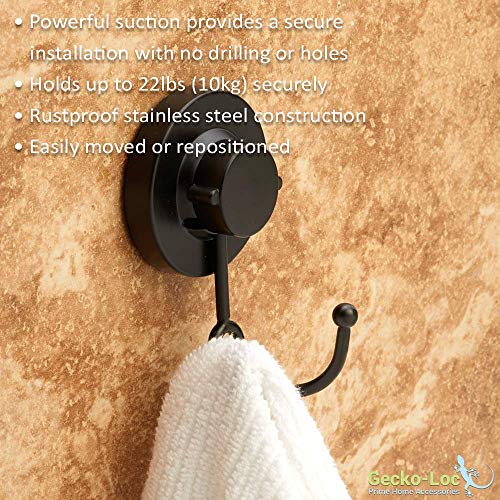 Gecko-Loc Heavy Duty Suction Cup Hooks Shower Accessory Stainless Steel - Black - color: Black