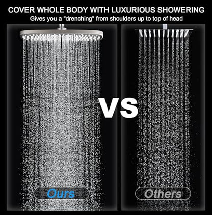 12" High Pressue Rain Shower Head with Handheld, 9 Sprays Hand Showerhead | Shower Heads with Handheld Spray Combo, Dual Head, Built-in Magnetic Docking, Power Jets, 59" Shower Hose, Nickel 1.75GPM - color: Nickel