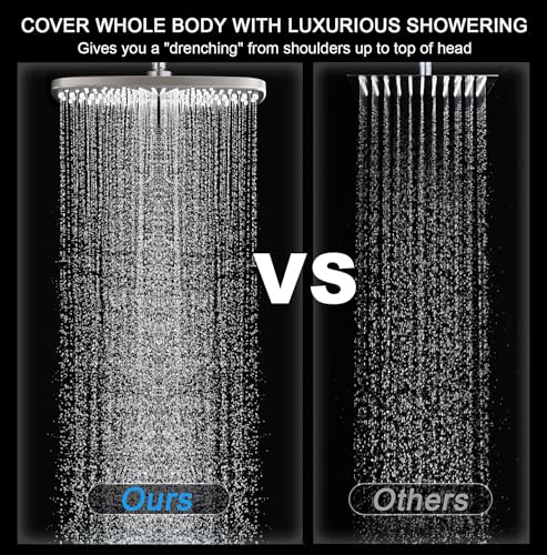 12" High Pressue Rain Shower Head with Handheld, 9 Sprays Hand Showerhead | Shower Heads with Handheld Spray Combo, Dual Head, Built-in Magnetic Docking, Power Jets, 59" Shower Hose, Nickel 1.8GPM - color: Nickel