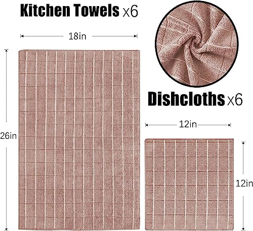 Puomue Microfiber Kitchen Towels and Dishcloths Set, 26 X 18 Inch and 12 X 12 Inch, Set of 12 Bulk Lint Free Dish Towels for Drying Dishes, Camel - color: Camel