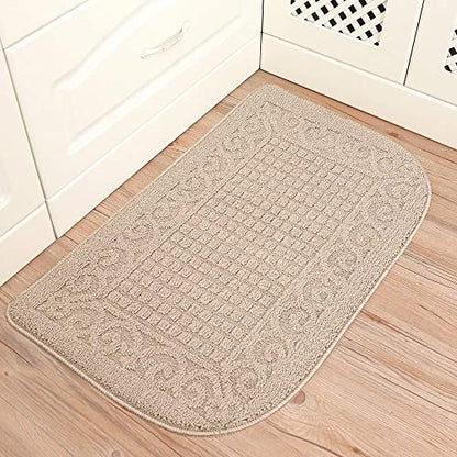 COSYHOMER 39x20 Half Round Kitchen Rug,Non Slip Washable Mat,Beige 1PC | Polypropylene tufted textile,small half circle rug,kitchen sink mat,Kitchen floor mat - color: Beige, size: 1'8" x 3'3" (Semicircular)