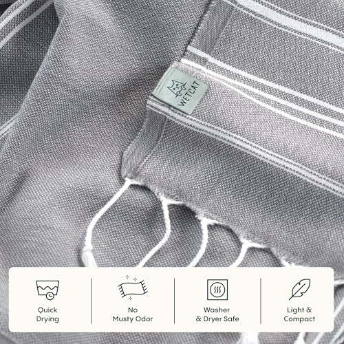 WETCAT Turkish Hand Towels with Hanging Loop, Set of 2 (20" x 30") 100% Turkish Cotton, Pre-Washed, Quick Drying, for Kitchen or Bathroom - Dark Gray - color: Dark Gray