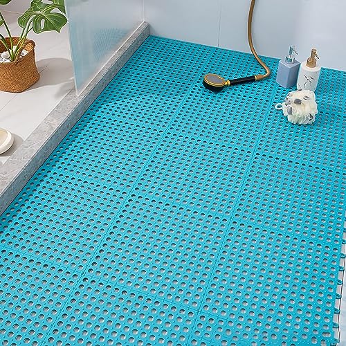 Tyenaza 10Pcs Bath Tub Shower Mat, Suction Cup Floor Mats Anti Slip Plastic Mosaic Bath Mat Tub Bathroom Mats for Kitchen Bathroom (Blue) - color: Blue