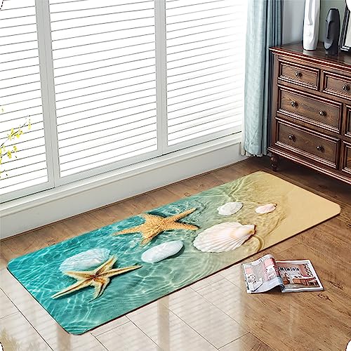 LYFANS Bath Rugs Sponge Foam Absorbent Soft for Bathroom and Kitchen (71 x 24 inches), Flannel Mat Non Slip Bright 3D Print for Bedside and Living Room(Scallop Starfish) - color: Scallop Starfish, size: 71 x 24 inches