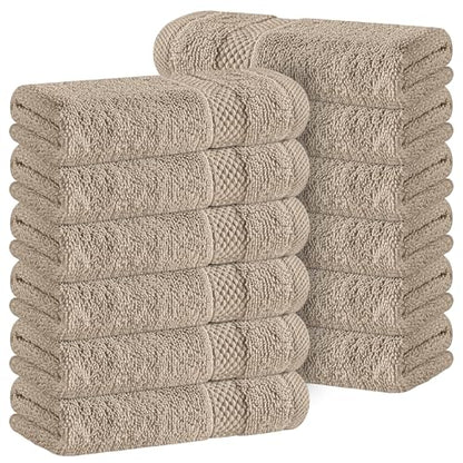 White Classic Luxury Cotton Washcloths 13x13 Inch - 650 GSM Turkish Cotton | Hotel, Spa, Bathroom Face Towel | 12 Pack, Taupe - color: 09: Taupe