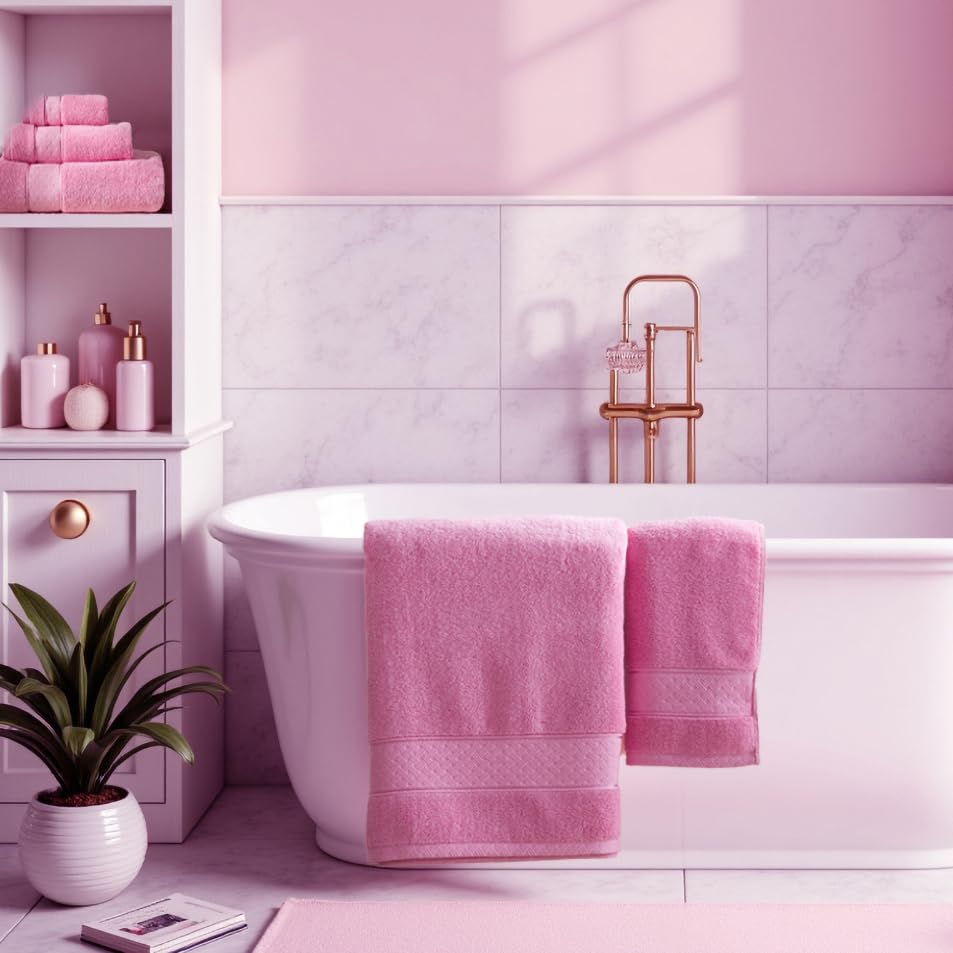 COZYART Bath Towel Set 6 PCS, Pink Luxury 100% Turkish Cotton 650GSM | Soft Absorbent Quick Dry, OEKO‑Tex 100 Cert. Zero Twist Ring Spun Cotton, Plush Fluffy, Breathable Hotel Quality Towels Set - color: Pink