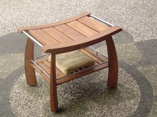 Grade-A Teak Wood Shower/Bath Room/Pool Bench with Shelf