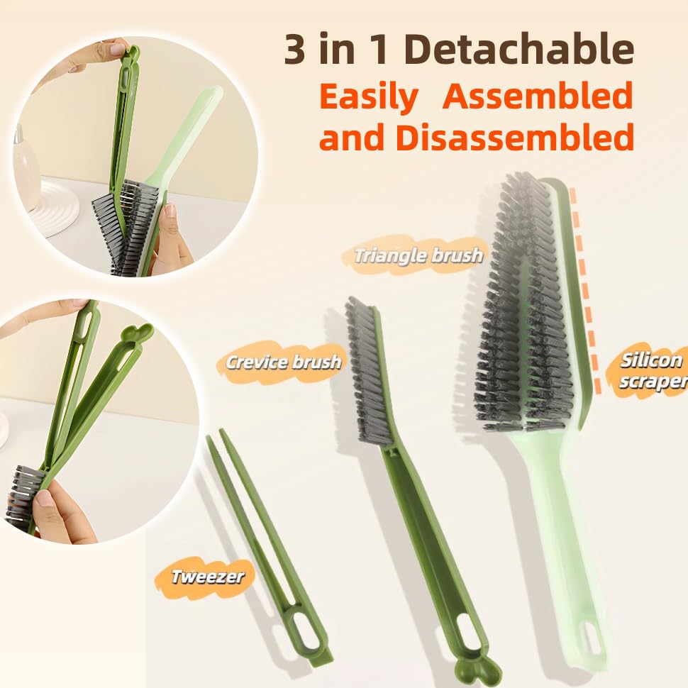 3-in-1 Detail Cleaning Brush, Crevice Grout Brush, Green | Detachable Design Converts Between a Narrow Crevice Brush and Surface Scrubber, Ergonomic Grip & Hard Bristles for Deep Clean - color: Green