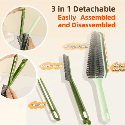 3-in-1 Detail Cleaning Brush, Crevice Grout Brush, Green | Detachable Design Converts Between a Narrow Crevice Brush and Surface Scrubber, Ergonomic Grip & Hard Bristles for Deep Clean - color: Green