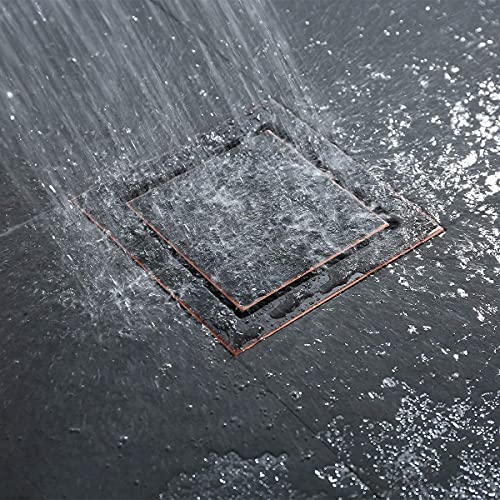 RANDOM Oil Rubbed Bronze Shower Drain Square 6 inch with Adjustable PVC Base Flange,SUS304 Stainless Steel Shower Floor Drain Kit with Tile Insert Shower Drain Cover and Hair Strainer - color: D-oil Rubbed Bronze-6″ Square With Base Flange