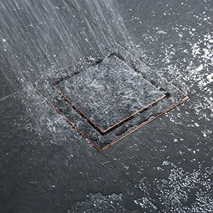 RANDOM Oil Rubbed Bronze Shower Drain Square 6 inch with Adjustable PVC Base Flange,SUS304 Stainless Steel Shower Floor Drain Kit with Tile Insert Shower Drain Cover and Hair Strainer - color: D-oil Rubbed Bronze-6″ Square With Base Flange