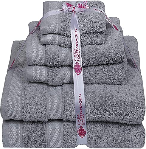 CASA COPENHAGEN Solitaire Luxury Hotel & Spa Quality, 600 GSM Egyptian Cotton, 6 Piece Turkish Towel Set, includes 2 Bath Towels, 2 Hand Towels, 2 Washcloths, Grey Violet - color: Grey Violet (O), size: 6 Pcs Set