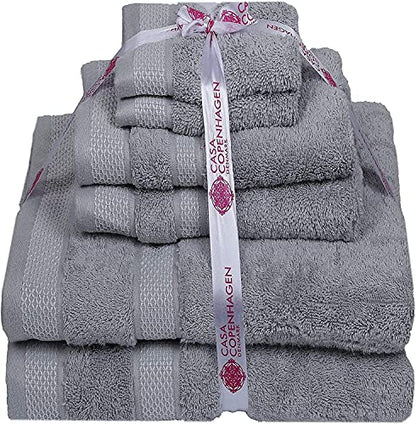 CASA COPENHAGEN Solitaire Luxury Hotel & Spa Quality, 600 GSM Egyptian Cotton, 6 Piece Turkish Towel Set, includes 2 Bath Towels, 2 Hand Towels, 2 Washcloths, Grey Violet - color: Grey Violet (O), size: 6 Pcs Set