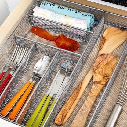 Honey-Can-Do Expandable Steel Mesh Drawer Organizer, 7 Compartments, Silver, Adjustable 11.5 to 20 Inches Wide - size: Medium (Pack of 1), style: 7-Compartment (Expandable)