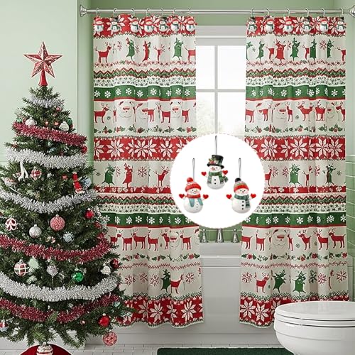 Colingmill 12 Pcs Christmas Snowman Shower Curtain Hooks Xmas Snowman Shower Curtain Hooks Holiday Bathroom Rust Resistant Decor Rings for Winter Bathroom Bedroom Farmhouse Decorations - style: Snowman