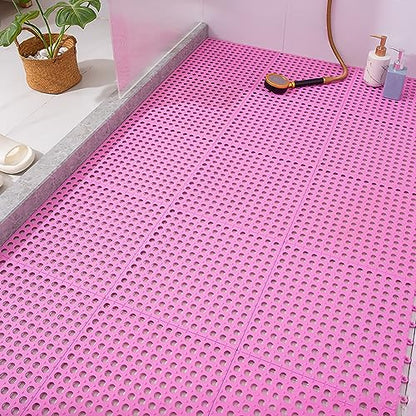 Tyenaza 10Pcs Bath Tub Shower Mat, Suction Cup Floor Mats Anti Slip Plastic Mosaic Bath Mat Tub Bathroom Mats for Kitchen Bathroom (Pink) - color: Pink