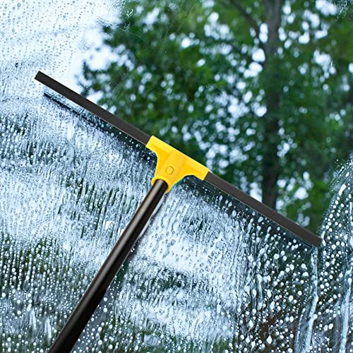 Floor Squeegee for Concrete and Tile Cleaning, 24'' Rubber Wiper Broom, Large Heavy Duty Water Scraper with 60'' Long Handle for Garage, Deck, Bathroom, Shower Glass, Window - size: 24in