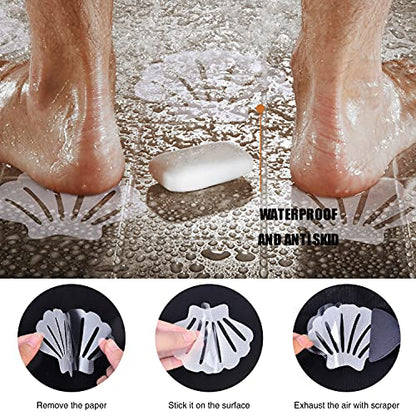 Secopad Non-Slip Bathtub Stickers, 24 PCS Shell Safety Bathroom Tubs Showers Treads Adhesive Decals Scraper (Clear) - color: Clear