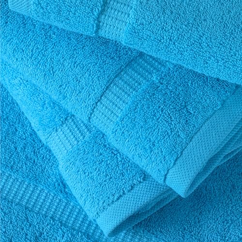 SALBAKOS 12-Piece 100% Turkish Cotton Washcloths and Face Towels, Aqua | 13x13 in Standard Size Small Towel, Multi-use Bathroom & Kitchen, Thick Super Soft Absorbent Durable, Oeko-Tex Made in Turkey - color: Aqua, size: 12 Washcloths