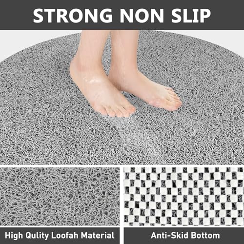 Shower Mat Non Slip: 31 Inch Diameter Extra Large Round Shower Mats with Drain Hole in Middle - Soft Loofah Great Drainage Shower Stall Matt for Inside Shower - color: Grey, size: 31" (Round)