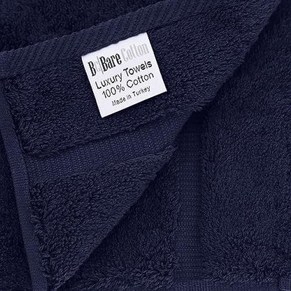 BC BARE COTTON Monogrammed Hand Towel, Navy, 16 x 30 Inches - Set of 2, Extra Absorbent 100% Turkish Cotton, Soft Terry Finish, for Bathroom, Kitchen and Spa - color: Silver on Navy, style: Initial N