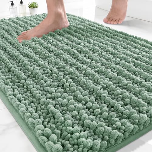 Yimobra Bathroom Rugs Non Slip Washable - Ultra Soft Absorbent Chenille Bath Mat, Quick Dry Shaggy Floor Carpet for Tub Shower, Green Home Decor Accessories, 24x17 Inch - color: Green, size: 24" X 17"
