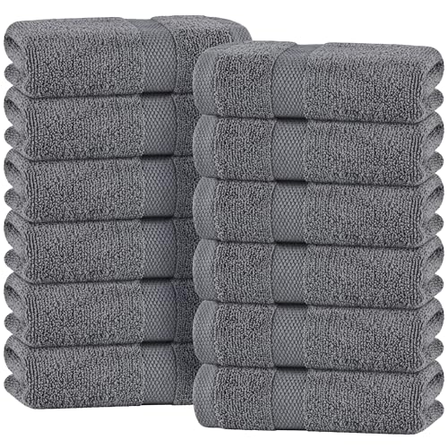 White Classic Wealuxe Grey Hand Towels for Bathroom 12 Pack, Cotton Hand Towel Bulk for Gym, Spa and Salon, Soft Extra Absorbent Quick Dry 16x27 Inch - color: Gray, size: Hand Towels, 12 Pack
