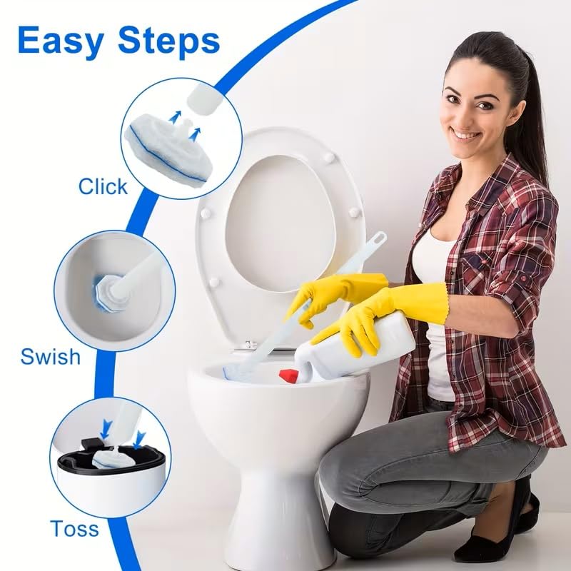 Disposable Toilet Brush Refill Heads, 50 Count, Upgraded 3-Layer Fiber Design for Deep Cleaning, Compatible with Most Toilet Wand Systems, Bathroom Scrubbing Pads