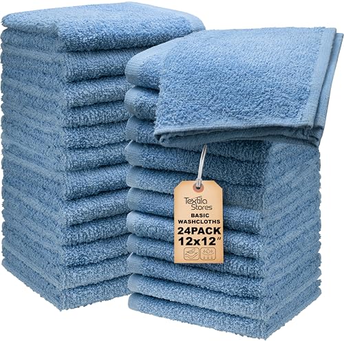 Basic Wash Cloths 12x12 Inches – Bulk Pack of 24 – Blue Color – Soft and Absorbent Multipurpose Cotton Washcloths for Bathroom, Spa, Gym, Salon, Hotel, and Everyday Use - color: Blue, size: 12x12 Inch Pack of 24