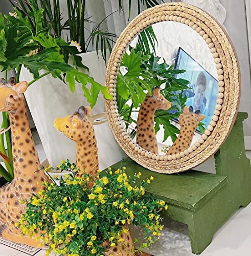 OYPEIP 20”Large Nature Rattan Boho Innovative Art Decoration Round Makeup Mirror Dressing Bedroom Bathroom Wall Mounted Hanging Mirrors Craft Photo Props…