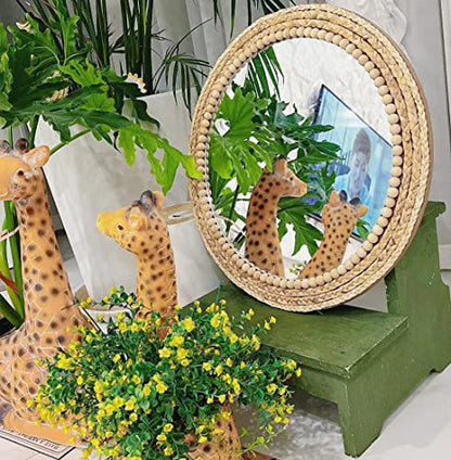 OYPEIP 20”Large Nature Rattan Boho Innovative Art Decoration Round Makeup Mirror Dressing Bedroom Bathroom Wall Mounted Hanging Mirrors Craft Photo Props…