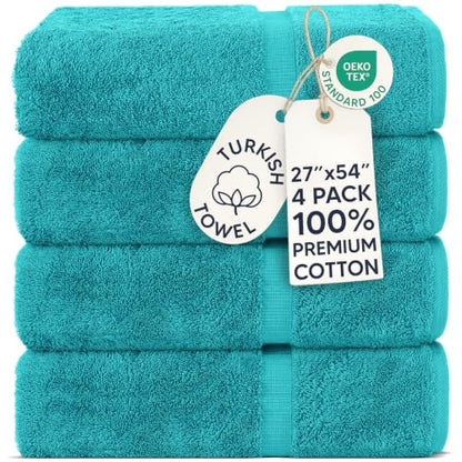 Chakir Turkish Linens | Hotel & Spa Quality 100% Cotton Premium Turkish Towels | Soft & Absorbent (4-Piece Bath Towels, Aqua) - color: Aqua