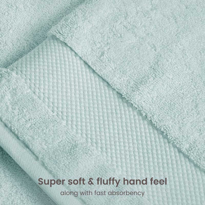 BIOWEAVES 100% Organic Cotton 700 GSM Plush 6-Piece Towel Set GOTS Certified, 2 Bath Towels, 2 Hand Towels & 2 Washcloths - Seafoam - color: Seafoam, size: 6 Pc Towel Set