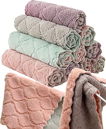 12 Pack Kitchen Towels Quick Dry Washcloths, Coral Velvet Dishtowels Multipurpose Reusable Cloths, Soft Tea Absorbent Cleaning Cloths Double-Sided Microfiber Lint Free Rags. - color: Colorful