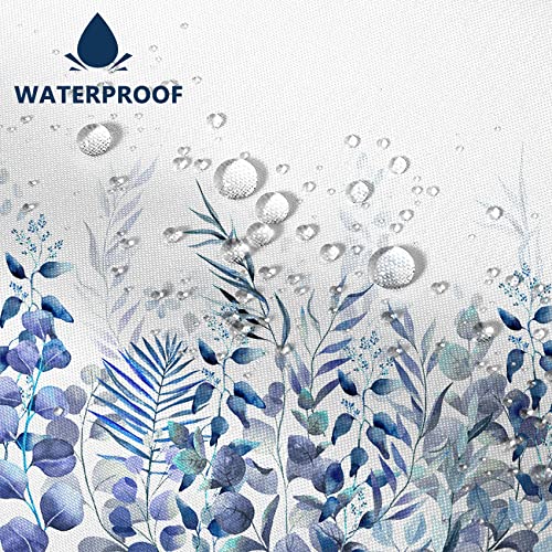 AWERT Shower Curtain Plants for Bathroom,Waterproof Quick-Drying Blue Leaves Shower Curtain Set with Hooks 48x72 Inch - color: Blue and Magenta, size: 48"W x 72"L (Pack of 1)